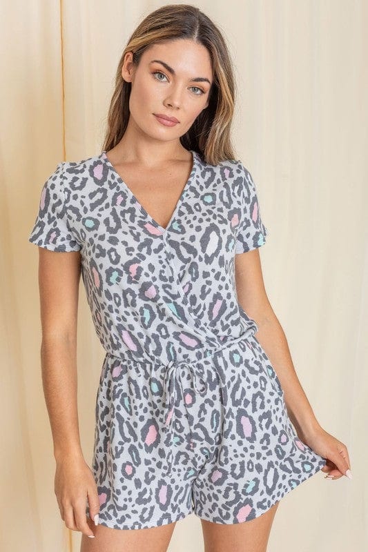Show Your Wild Side: Short Sleeve Animal Print Romper - Coeur de la Mode