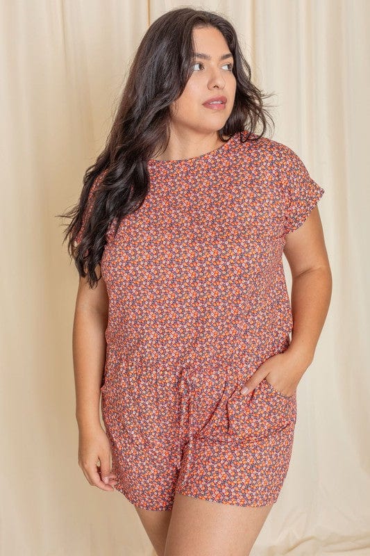USA-Made Floral Romper with Short Sleeves - Coeur de la Mode