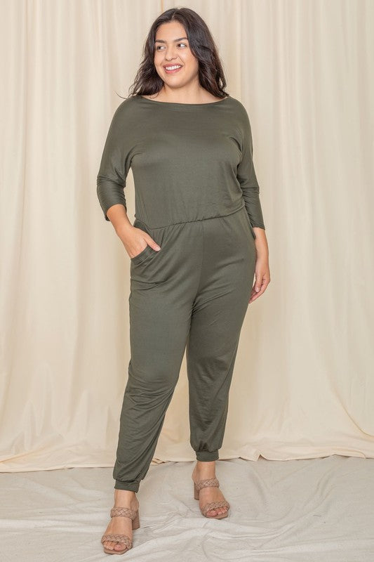 
 Effortless Elegance: Plus Size Quarter Sleeve Boat Neck Blouson Jumpsuit
 
 
Flattering boat neck: Showcases your shoulders and collarbone.
 
Blouson waist: CreateCoeur de la Mode