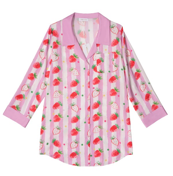 PINK STRAWBERRY STRIPED SLEEP SHIRT - Coeur de la Mode