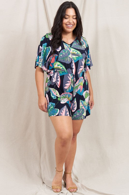 Island Vibes All Year Round: Tropical Kimono Sleeve Romper - Coeur de la Mode