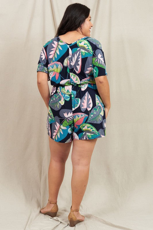 Island Vibes All Year Round: Tropical Kimono Sleeve Romper - Coeur de la Mode