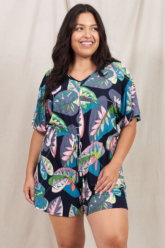 Island Vibes All Year Round: Tropical Kimono Sleeve Romper - Coeur de la Mode