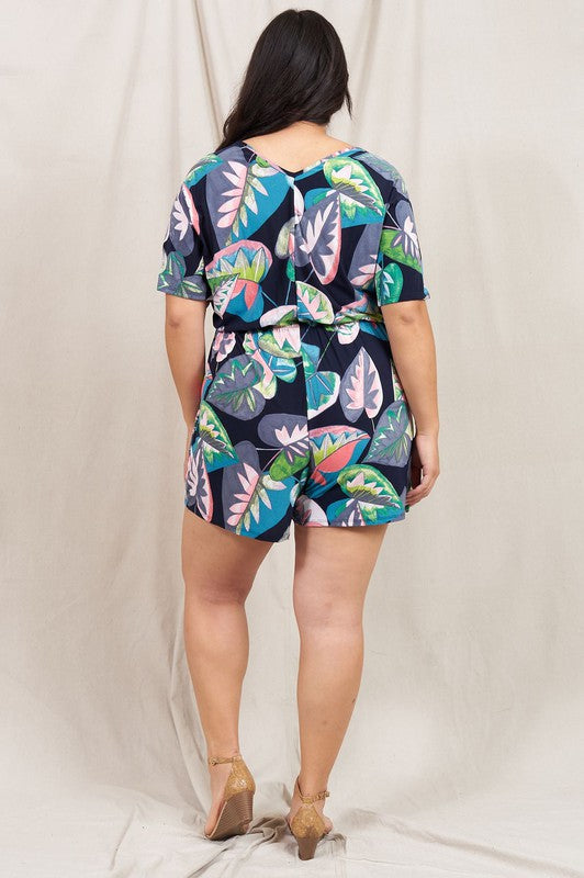 Island Vibes All Year Round: Tropical Kimono Sleeve Romper - Coeur de la Mode