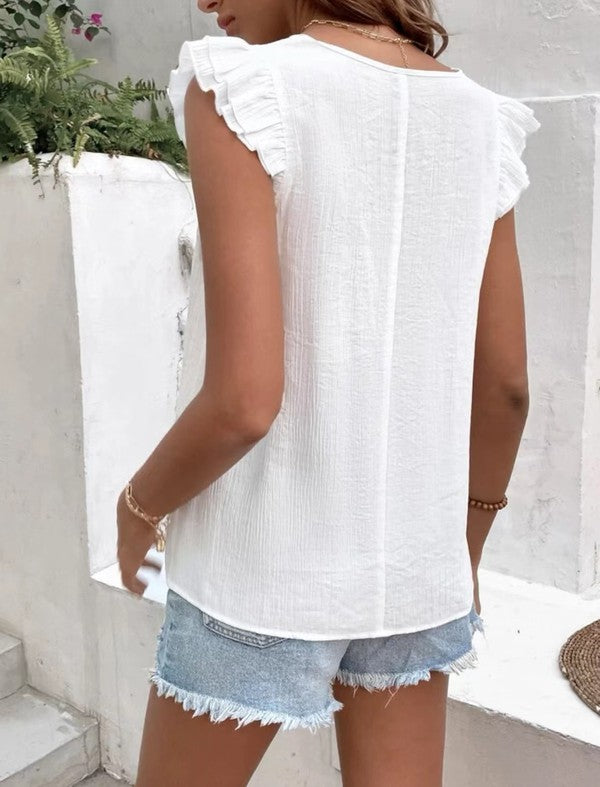 V Neck Lace Ruffle Sleeve Top for Stylish Women - Coeur de la Mode