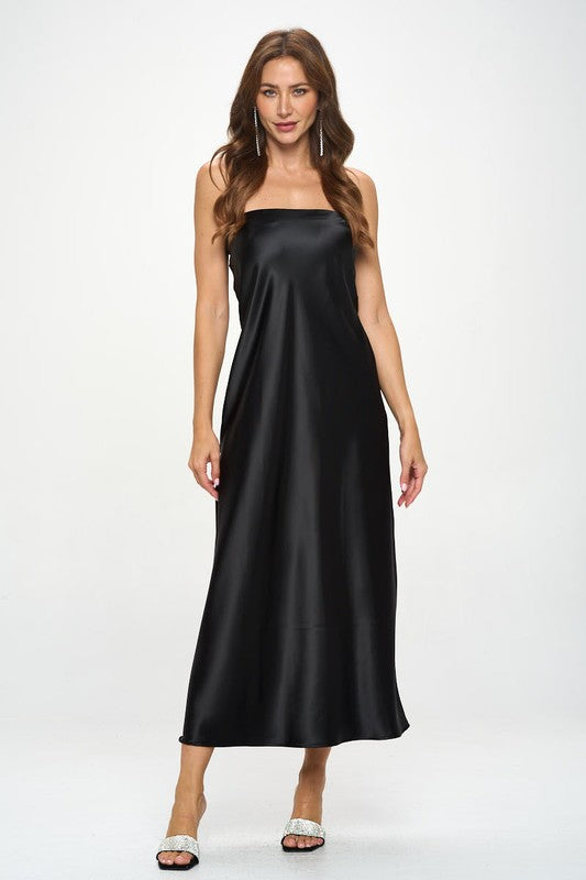 Made in USA Silky Satin Tube Draped Dress.