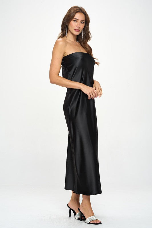 Made in USA Silky Satin Tube Draped Dress.