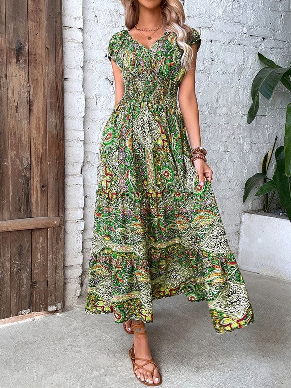 Floral V Neck Dress for Women in Elegant Summer Style - Coeur de la Mode