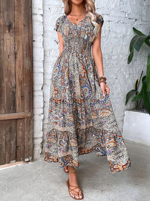 Floral V Neck Dress for Women in Elegant Summer Style - Coeur de la Mode