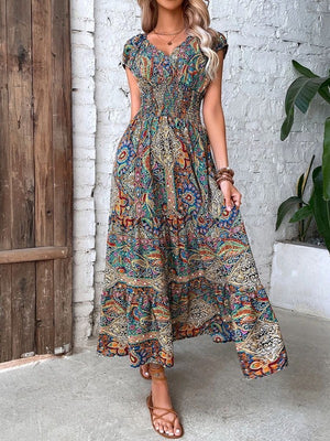 Floral V Neck Dress for Women in Elegant Summer Style - Coeur de la Mode