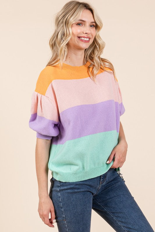 Color Block Knit Sweater Top