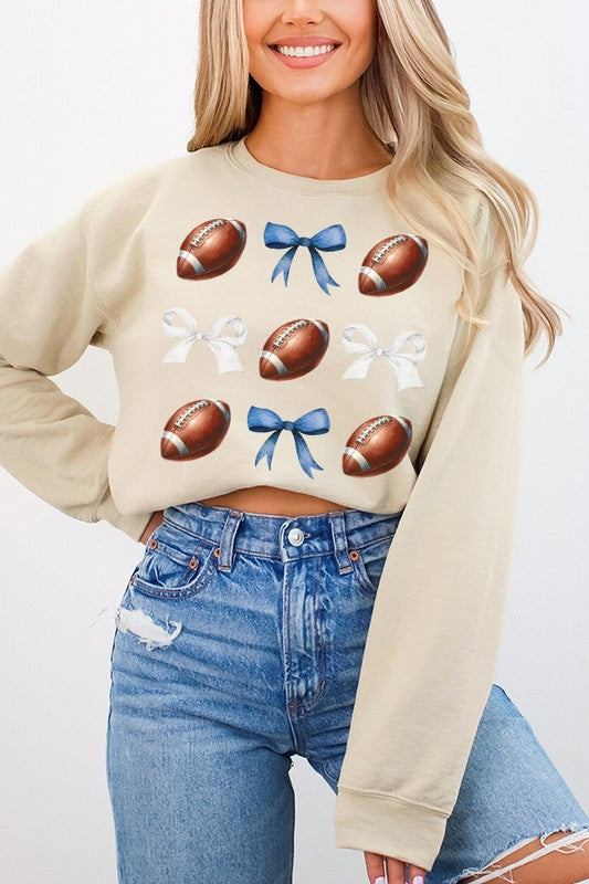 Gameday Football Bows Blue White Sweatshirt