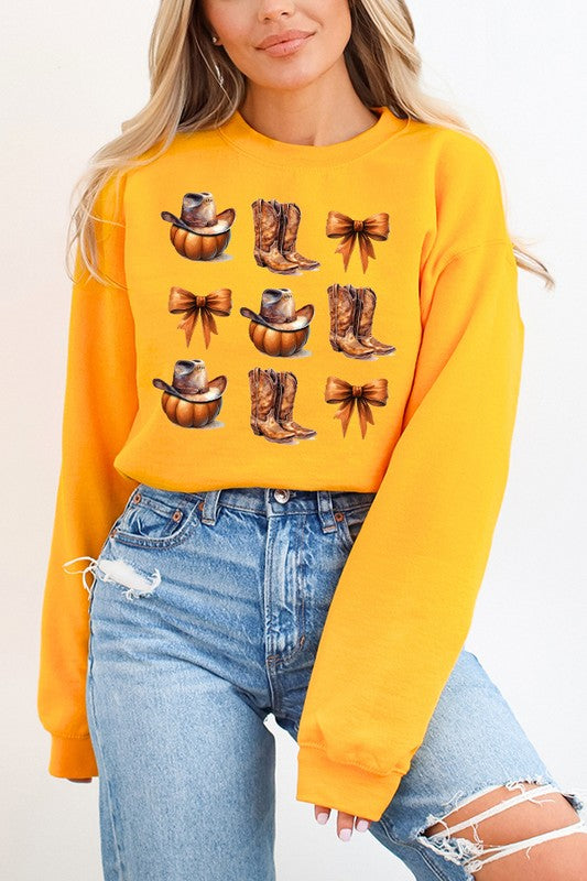 Halloween Cowboy Pumpkin Bow Stack Sweatshirt