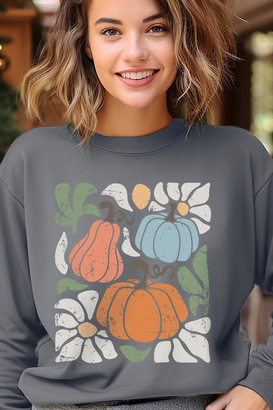 Abstract Fall Pumpkin Graphic Fleece Sweatshirts