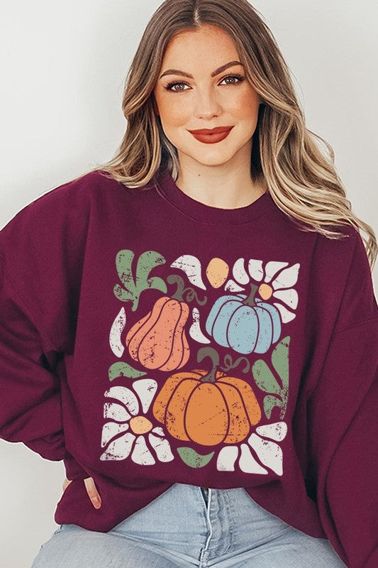 Abstract Fall Pumpkin Graphic Fleece Sweatshirts