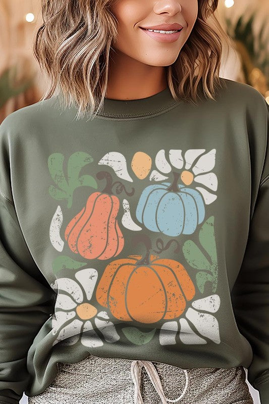 Abstract Fall Pumpkin Graphic Fleece Sweatshirts