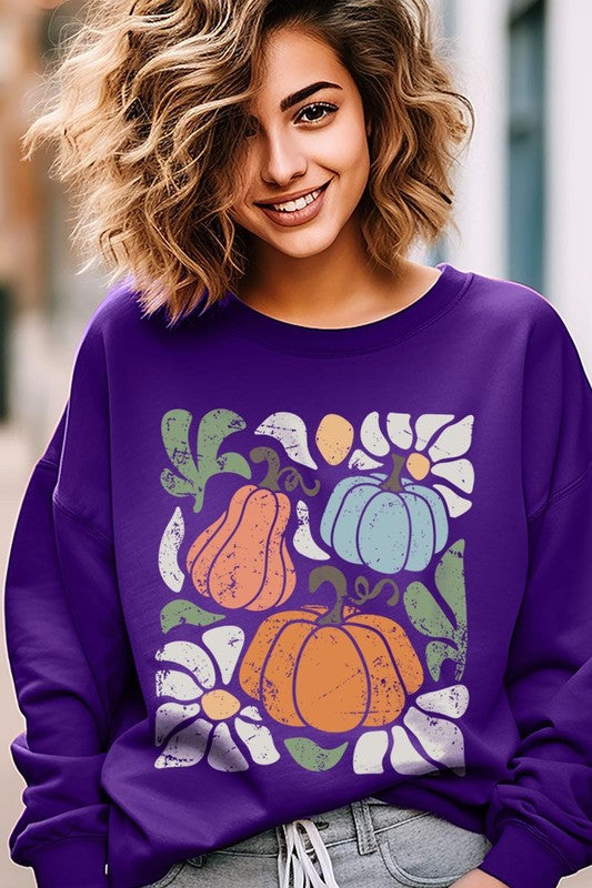 Abstract Fall Pumpkin Graphic Fleece Sweatshirts