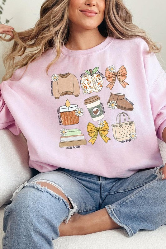 Fall Girly Doodle Graphic Fleece Sweatshirts