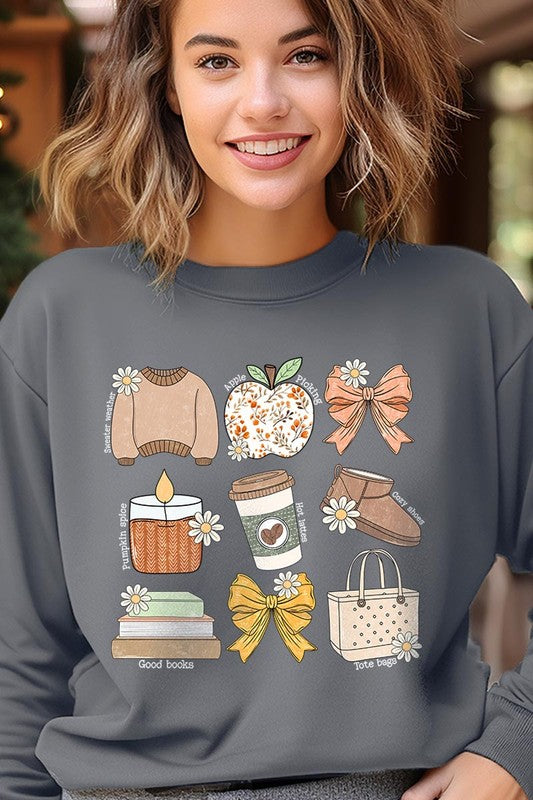 Fall Girly Doodle Graphic Fleece Sweatshirts