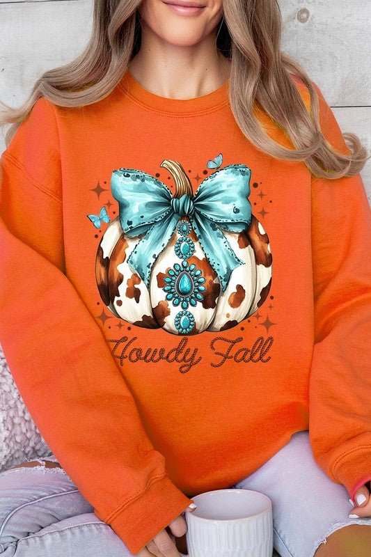 Howdy Fall Western Pumpkin Fleece Sweatshirts