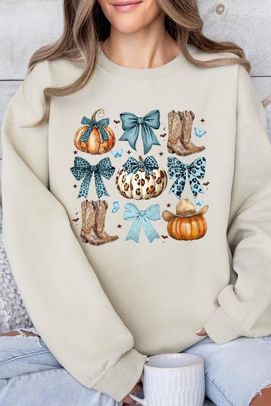 Turquoise Bow Western Fall Fleece Sweatshirts