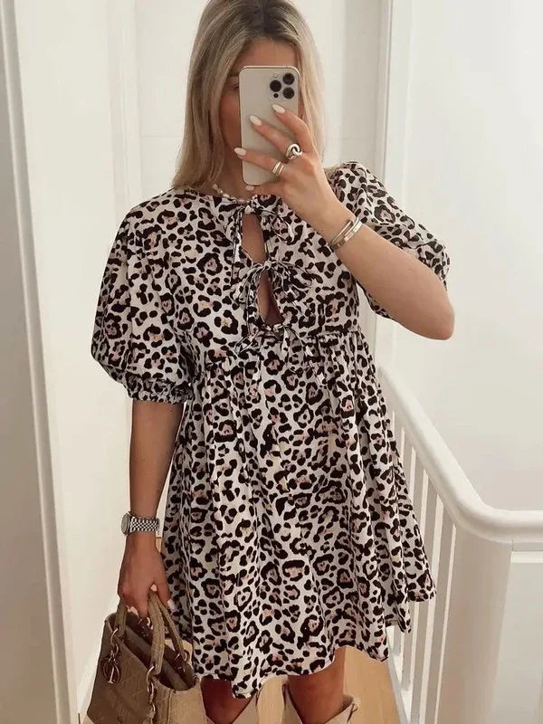 Leopard Bow Tie Front Dress for Stylish Summer Outings - Coeur de la Mode