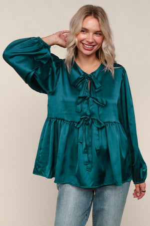 Tied Up in Style Teal Ribbon Blouse