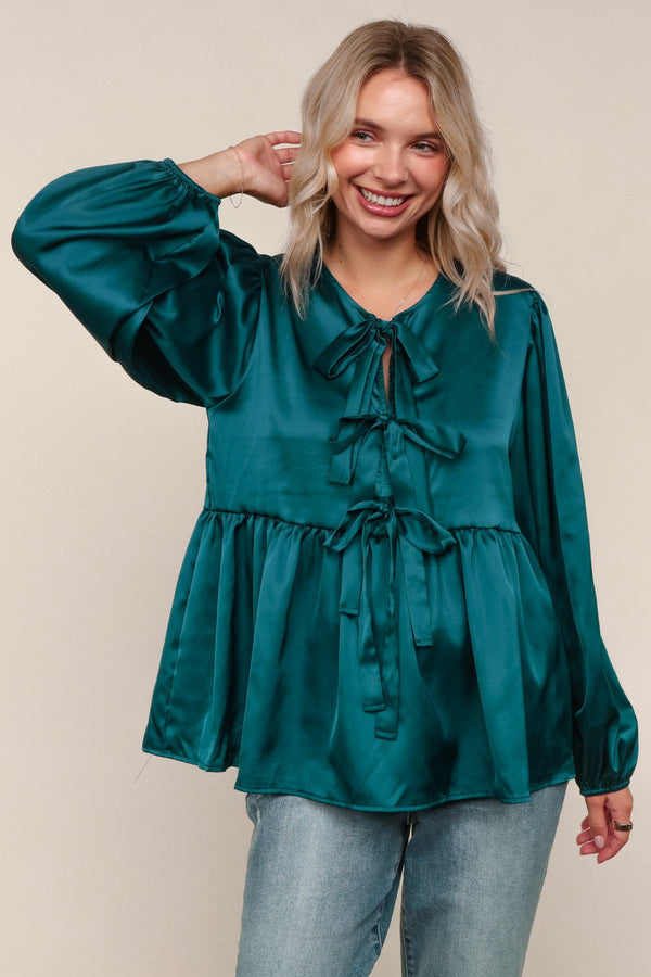 Tied Up in Style Teal Ribbon Blouse