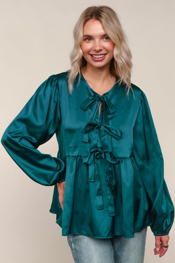 Tied Up in Style Teal Ribbon Blouse