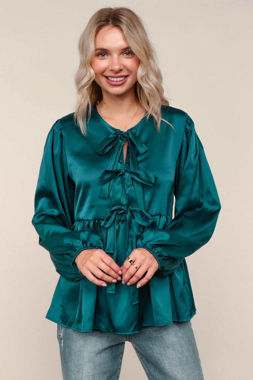 Tied Up in Style Teal Ribbon Blouse