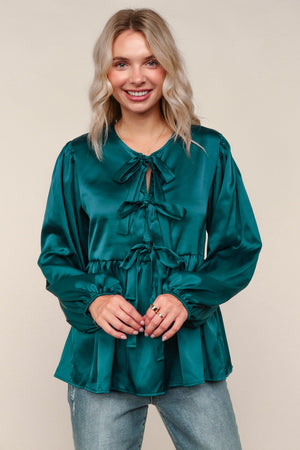 Tied Up in Style Teal Ribbon Blouse