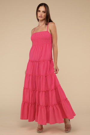 Woven Smocked Top Tiered Cami Maxi Dress - Coeur de la Mode