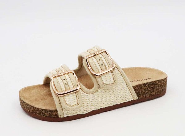 Corc Footbed Slipper Sandal In Raffia Strap Upper For Comfort - Coeur de la Mode