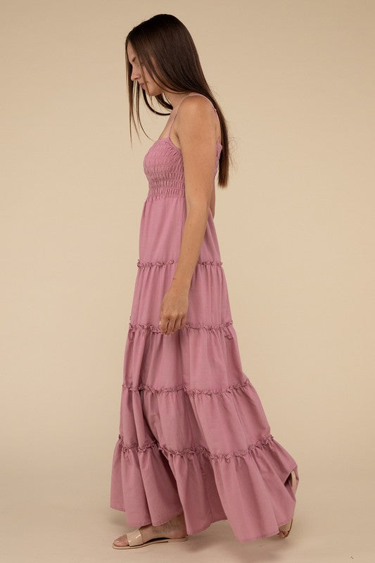 Woven Smocked Top Tiered Cami Maxi Dress - Coeur de la Mode