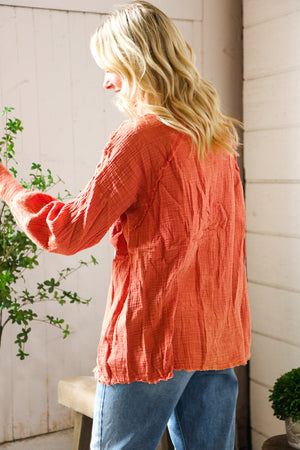 Everyday Persimmon Cotton Smocked Ruffle Detail Shacket