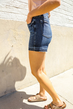 Judy Blue Dark Wash Released Hem Tummy Control Shorts