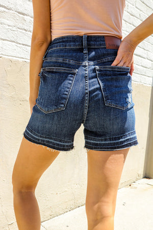 Judy Blue Dark Wash Released Hem Tummy Control Shorts