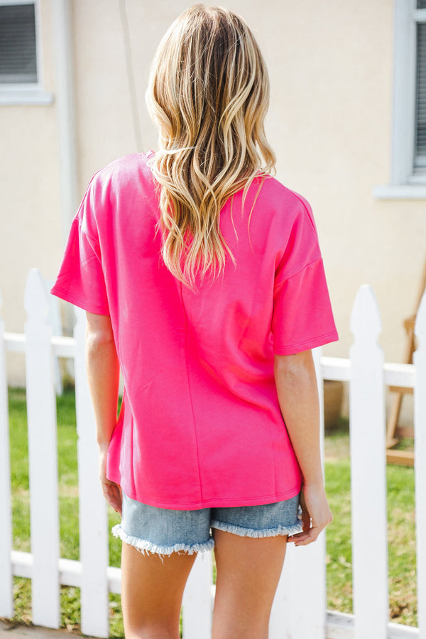 Hello Sunshine Pink/Yellow Embroidered French Terry Pullover - Coeur de la Mode