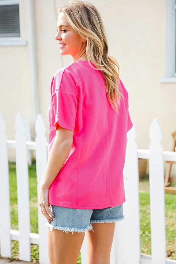 Hello Sunshine Pink/Yellow Embroidered French Terry Pullover - Coeur de la Mode