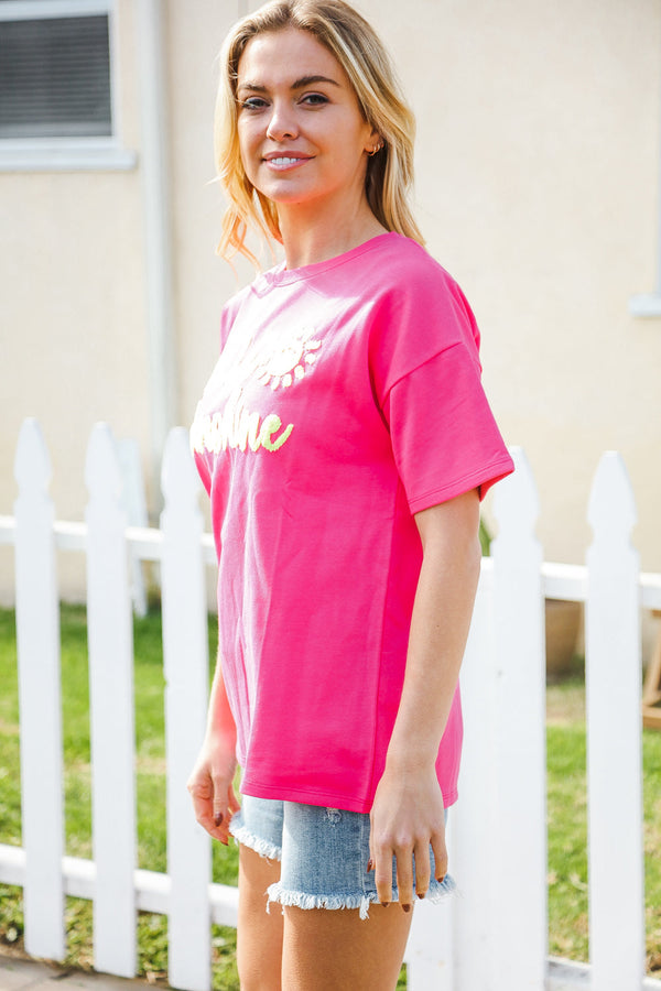 Hello Sunshine Pink/Yellow Embroidered French Terry Pullover - Coeur de la Mode