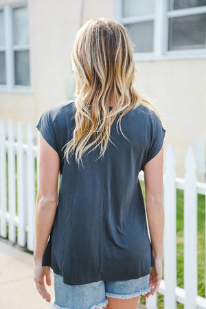 Charming In Charcoal Asymmetrical Shirred Modal Top - Coeur de la Mode
