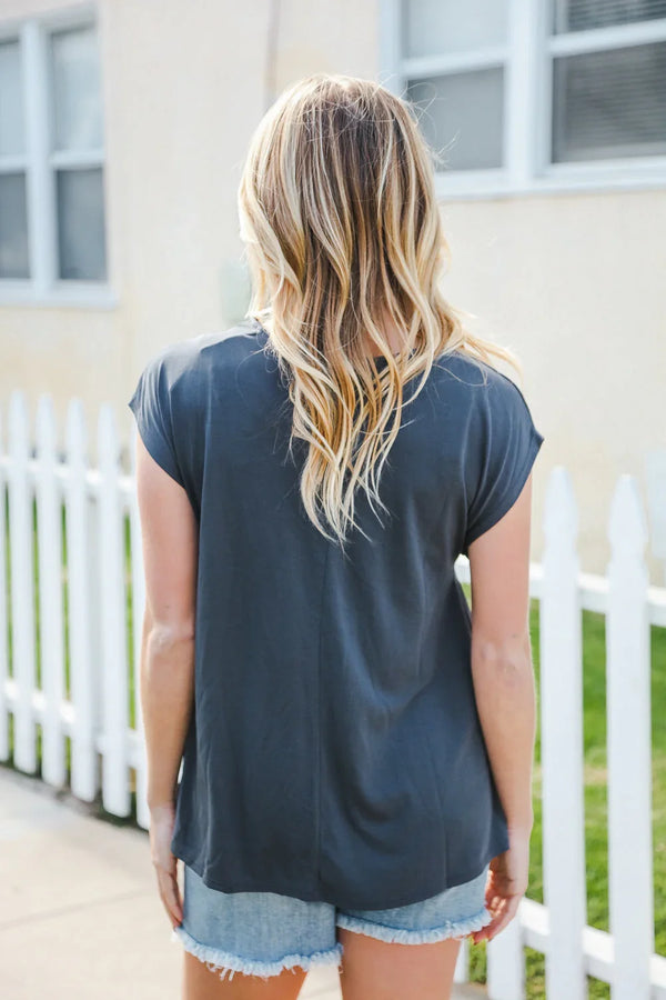 Charming In Charcoal Asymmetrical Shirred Modal Top - Coeur de la Mode