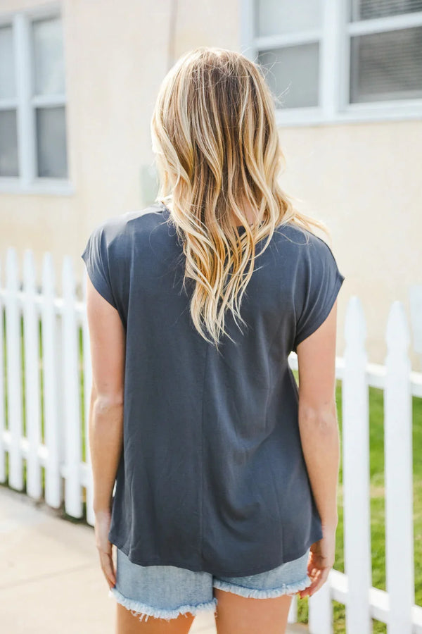 Charming In Charcoal Asymmetrical Shirred Modal Top - Coeur de la Mode