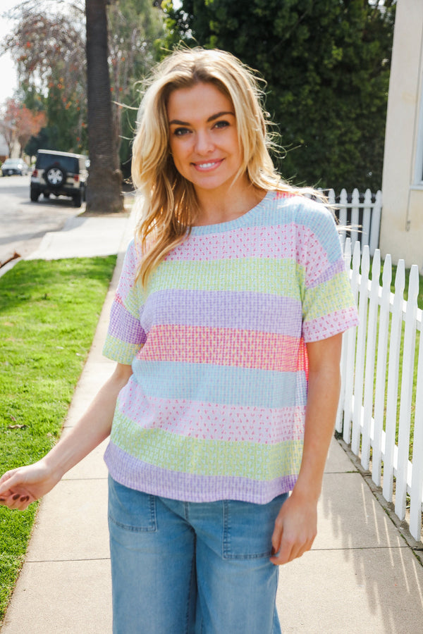 Find Love Lavender & Pink Striped Textured Waffle Knit Top - Coeur de la Mode