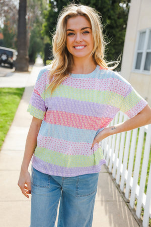 Find Love Lavender & Pink Striped Textured Waffle Knit Top - Coeur de la Mode