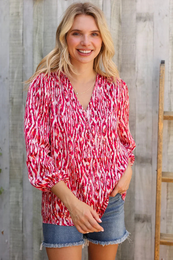 Perfectly You Berry Satin Button-Down V Neck Blouse