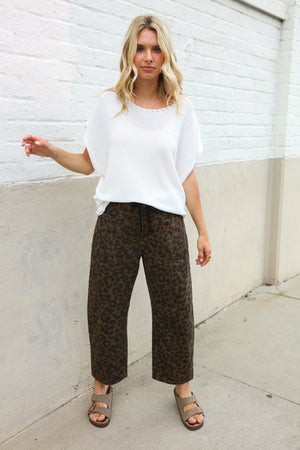 Be Bold Black Mid Rise Baggy Leopard Print Drawstring Patch Pocket Jeans