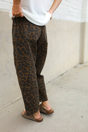 Be Bold Black Mid Rise Baggy Leopard Print Drawstring Patch Pocket Jeans