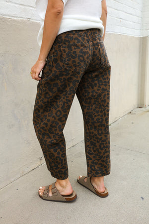 Be Bold Black Mid Rise Baggy Leopard Print Drawstring Patch Pocket Jeans