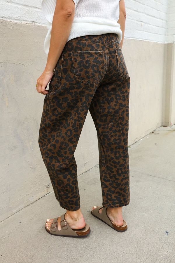 Be Bold Black Mid Rise Baggy Leopard Print Drawstring Patch Pocket Jeans